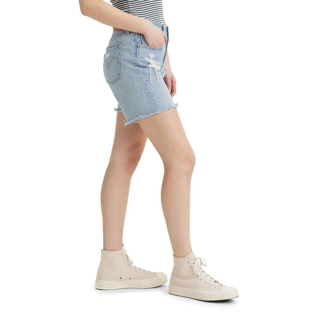 Levi Women's 501 Mid Thigh Shorts - Earthquake (Light Wash) - Image 3