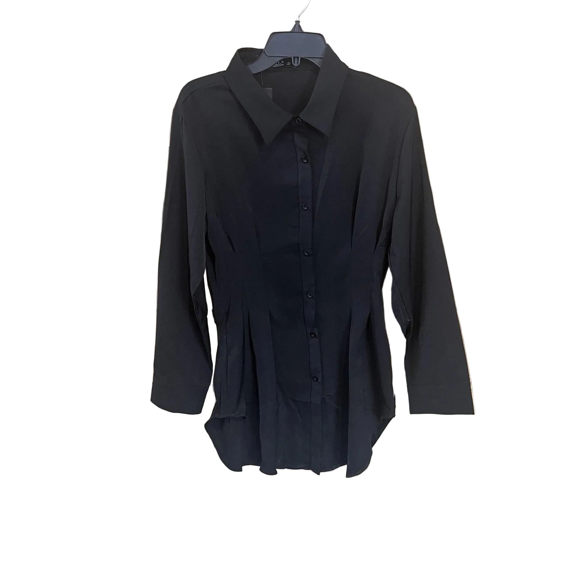 Lucky & Blessed Women's Button Down Long Sleeve Collared Corset Dress - Black