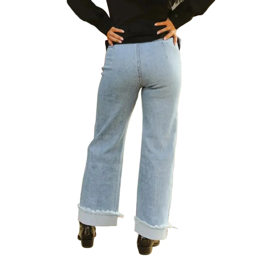 Lucky & Blessed Women's High Rise Boyfriend Cuffed Jeans- Light Wash - Image 2