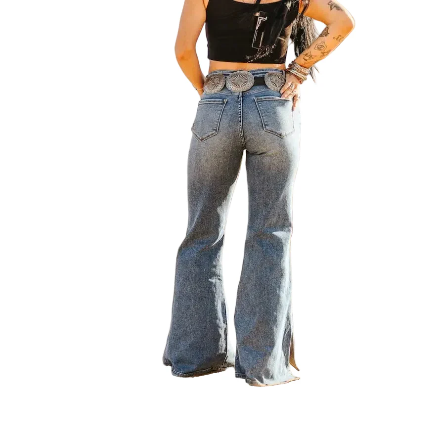 Lucky & Blessed Women's Plus Size  Midrise Slit Hem Flare Jean - Mid Wash - Image 2