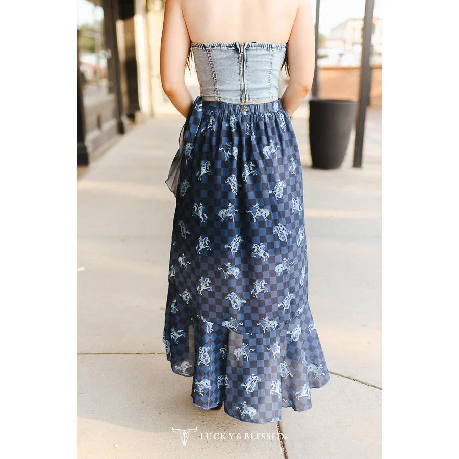 Lucky & Blessed Women's Western Ruffle Edge Checkered Skirt - Blue/Black - Image 3