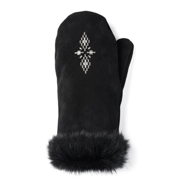Manitobah Fur Trim Mittens - Black - Image 2