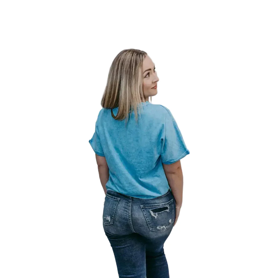 Merigold Kiss Women's Short Sleeve Star Acid Wash Crop Tee Shirt - Image 2