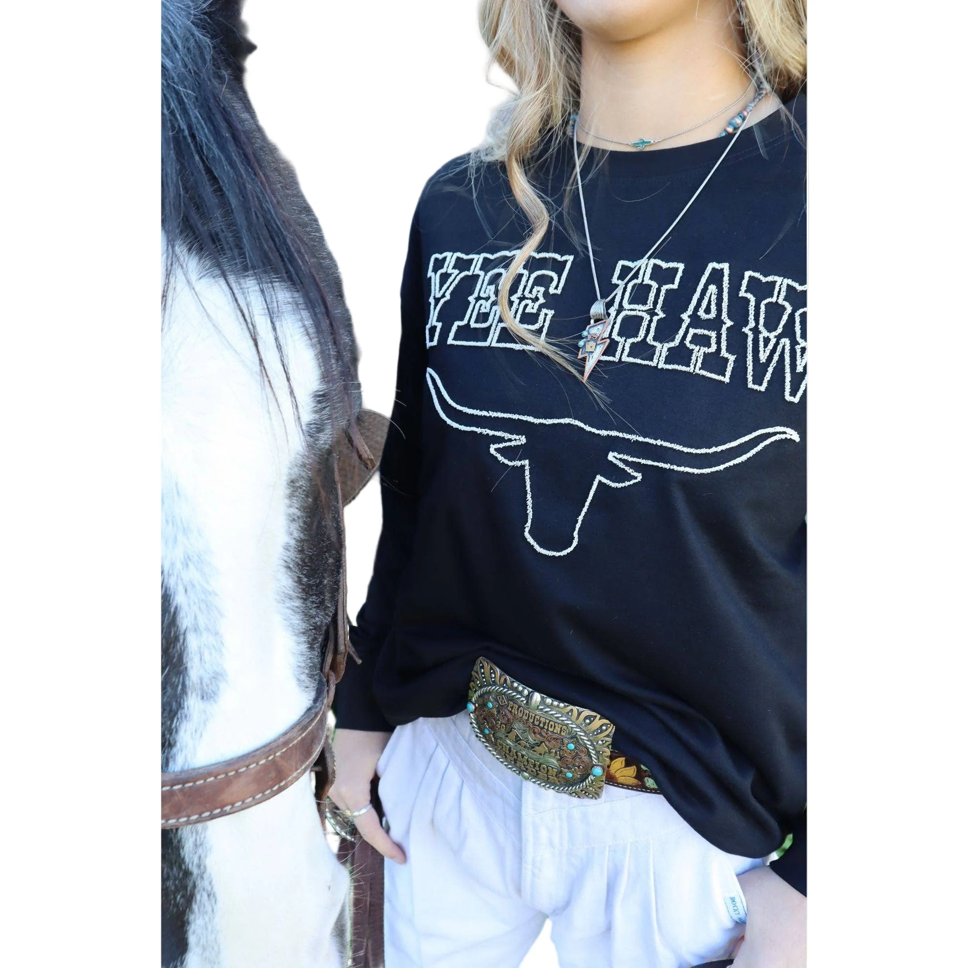 Merigold Kiss Women's Yee Haw Longhorn Long Sleeve Shirt - Black - Image 2