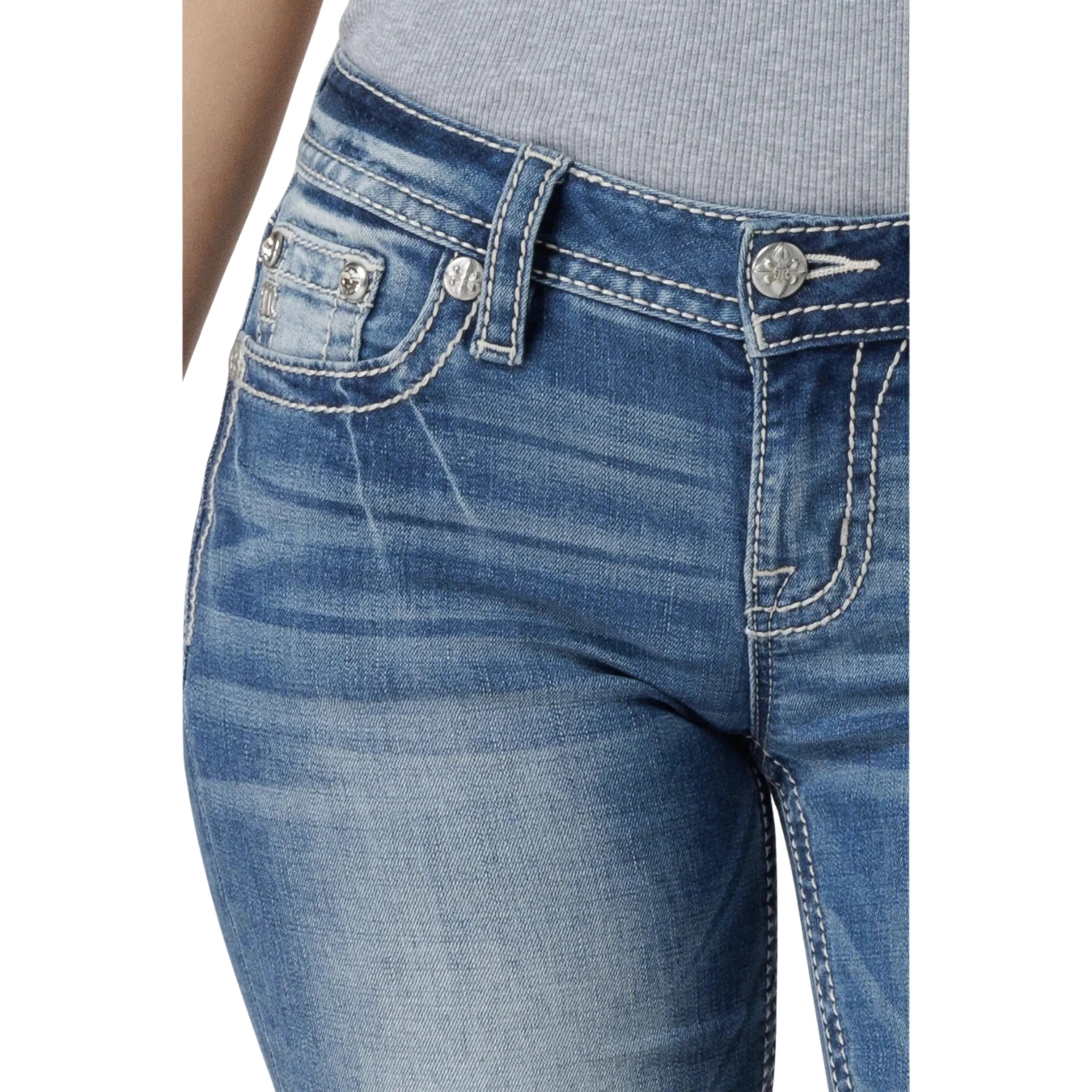 Miss Me Mid-Rise Featherington Floral Bootcut Bootcut Jeans - Medium Wash - Image 9