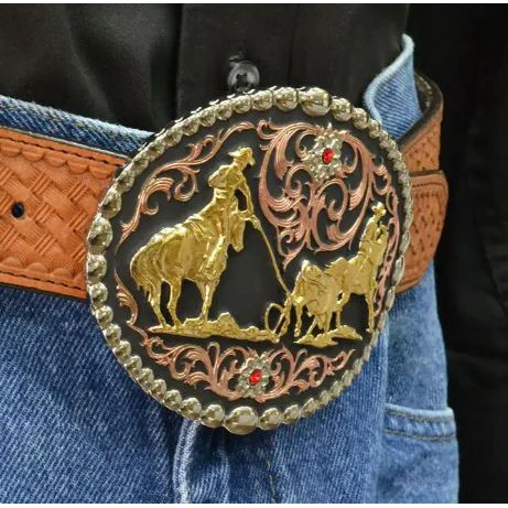 Montana Silversmiths Tri Color Team Roper Attitude Buckle - Image 2