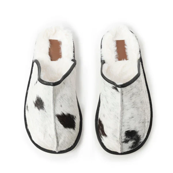 Myra Women's Swift Ridge Hair On House Scuffs-Black/White