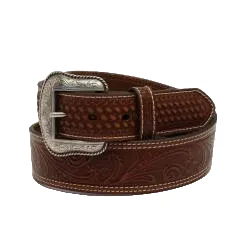 Nocona Men's Floral Tapered Basket Weave Belt - Brown