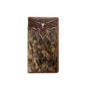 Nocona Men's Rodeo Calf Hair Longhorn Wallet Overlay- Brown