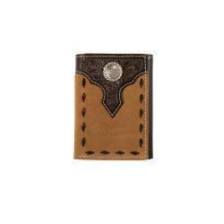 Nocona Men's Trifold Floral Overlay Rough Out Wallet - Tan