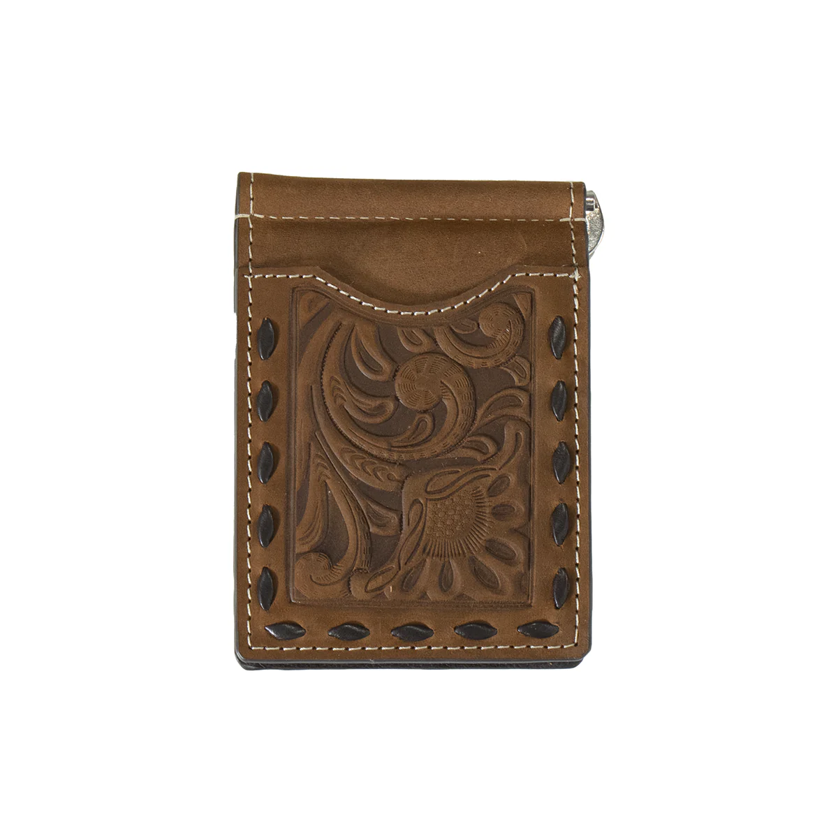 Nocona Money Clip Floral Embossed Wallet - Chocolate/Brown