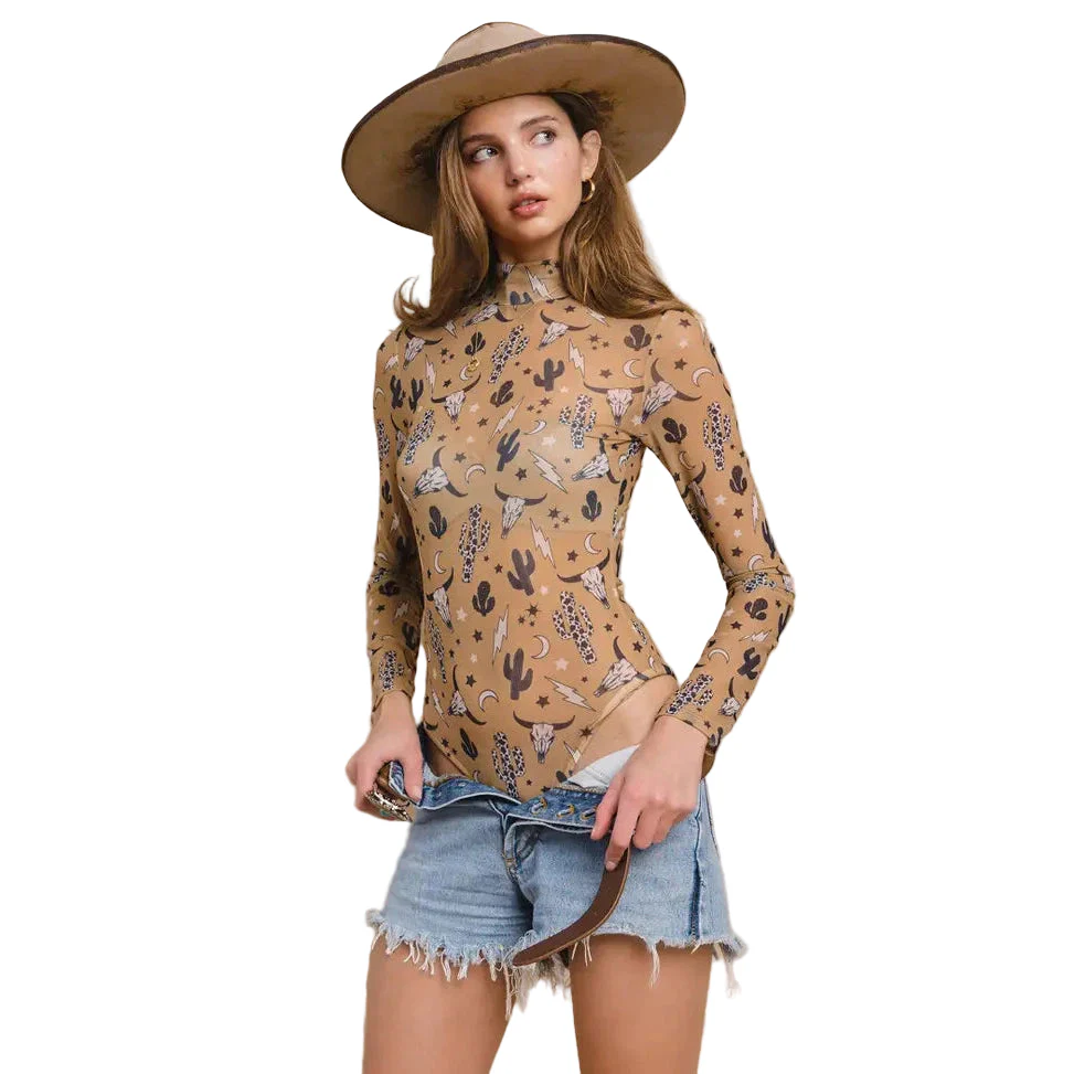 Nylon Apparel Women's Print Mock Neck Bodysuit - Assorted Colours - Image 10