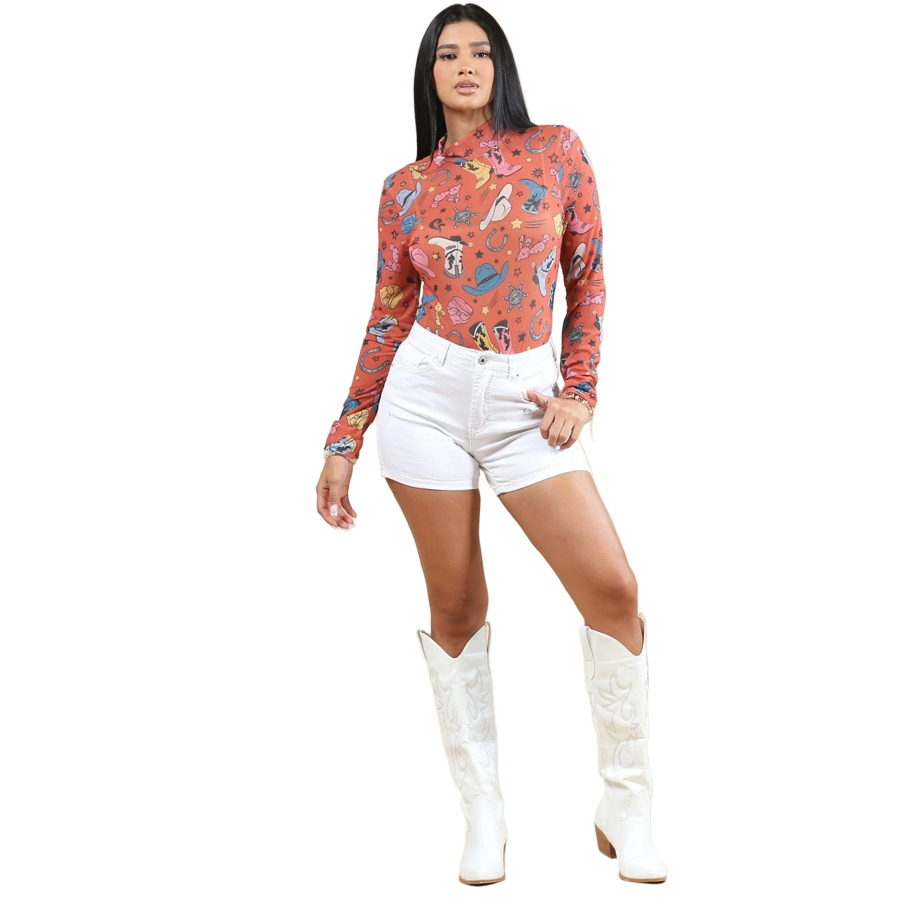 Nylon Apparel Women's Print Mock Neck Bodysuit - Assorted Colours - Image 13