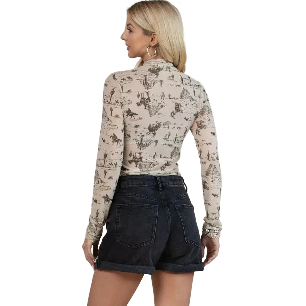 Nylon Apparel Women's Print Mock Neck Bodysuit - Assorted Colours - Image 2