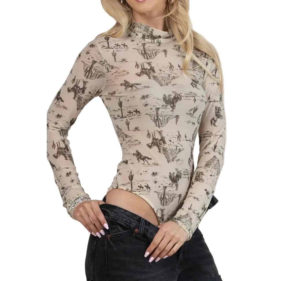 Nylon Apparel Women's Print Mock Neck Bodysuit - Assorted Colours - Image 3