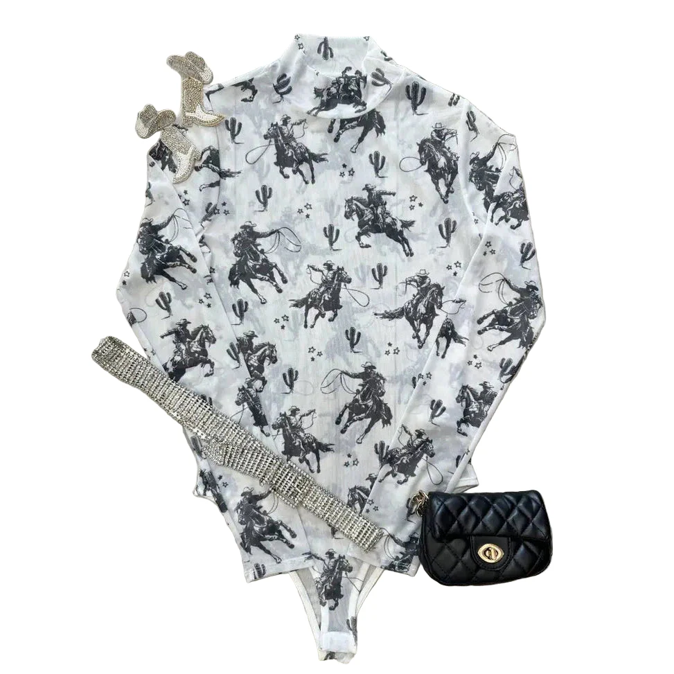 Nylon Apparel Women's Print Mock Neck Bodysuit - Assorted Colours - Image 9