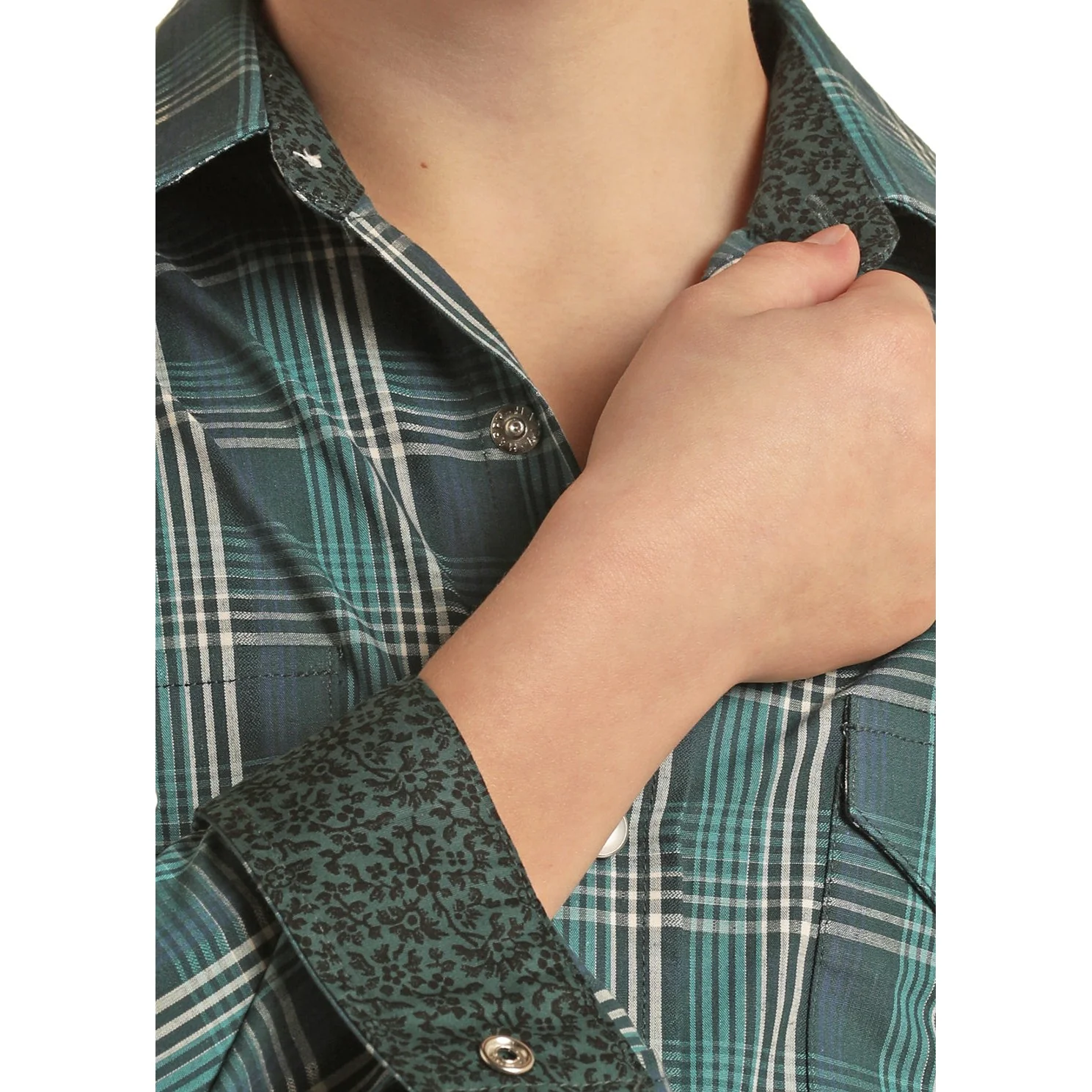 Panhandle Boy's Long Sleeve 2 Pocket Checkered Snap Shirt - Evergreen - Image 2
