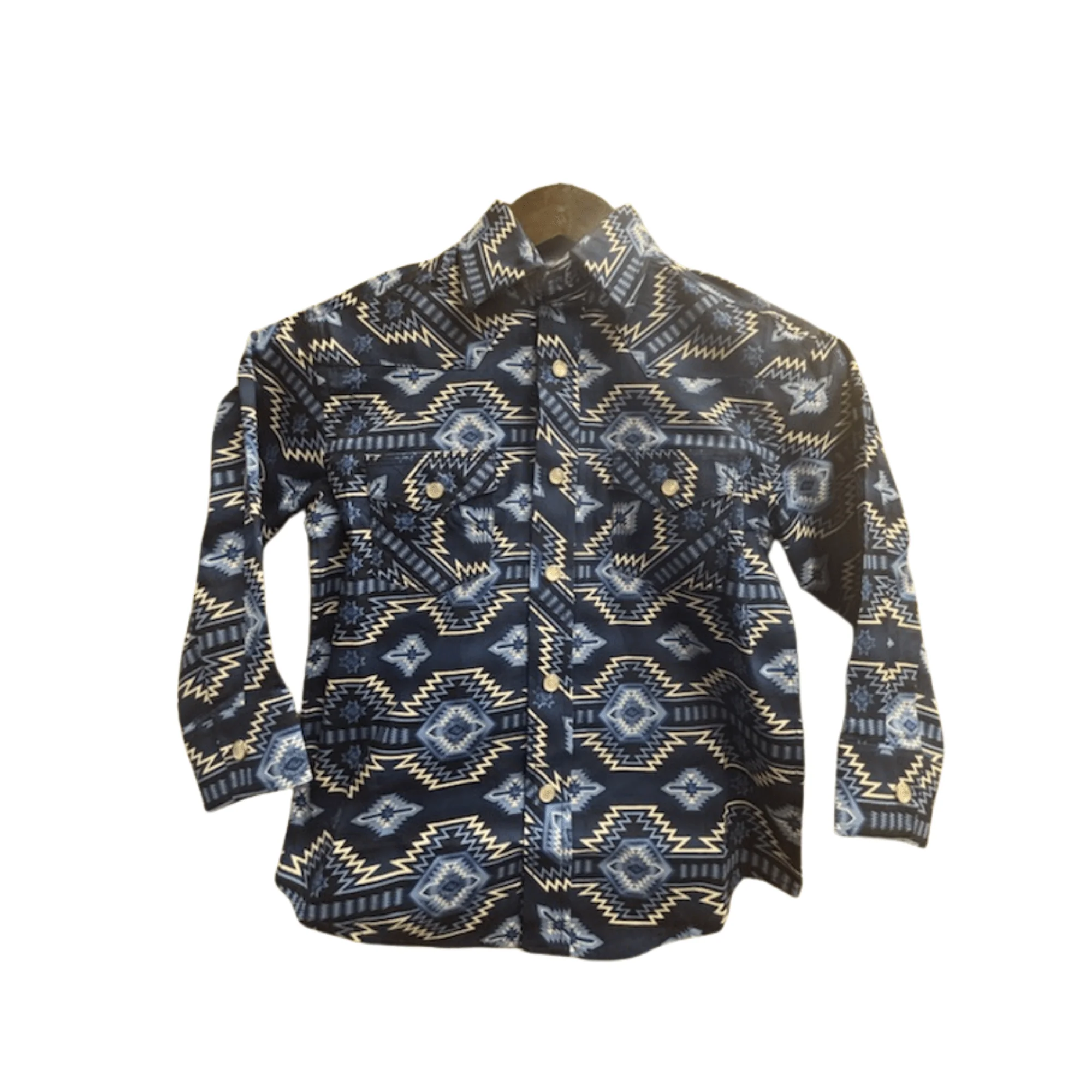 Rock & Roll Boy's Long Sleeve Aztec Print Shirt- Blue