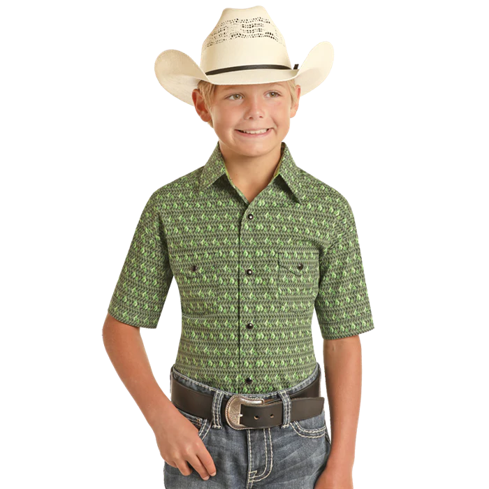 Panhandle Boy's Short Sleeve Geo Snap Shirt - Kelly Green