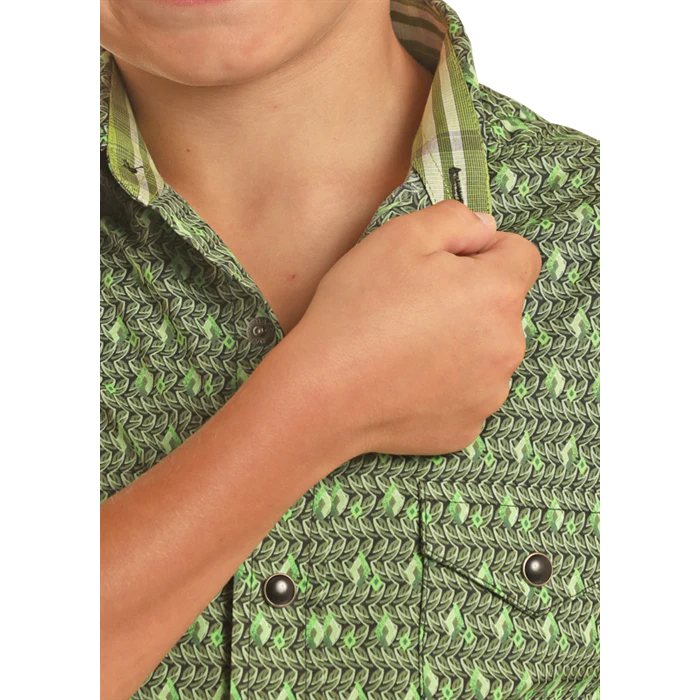 Panhandle Boy's Short Sleeve Geo Snap Shirt - Kelly Green - Image 2