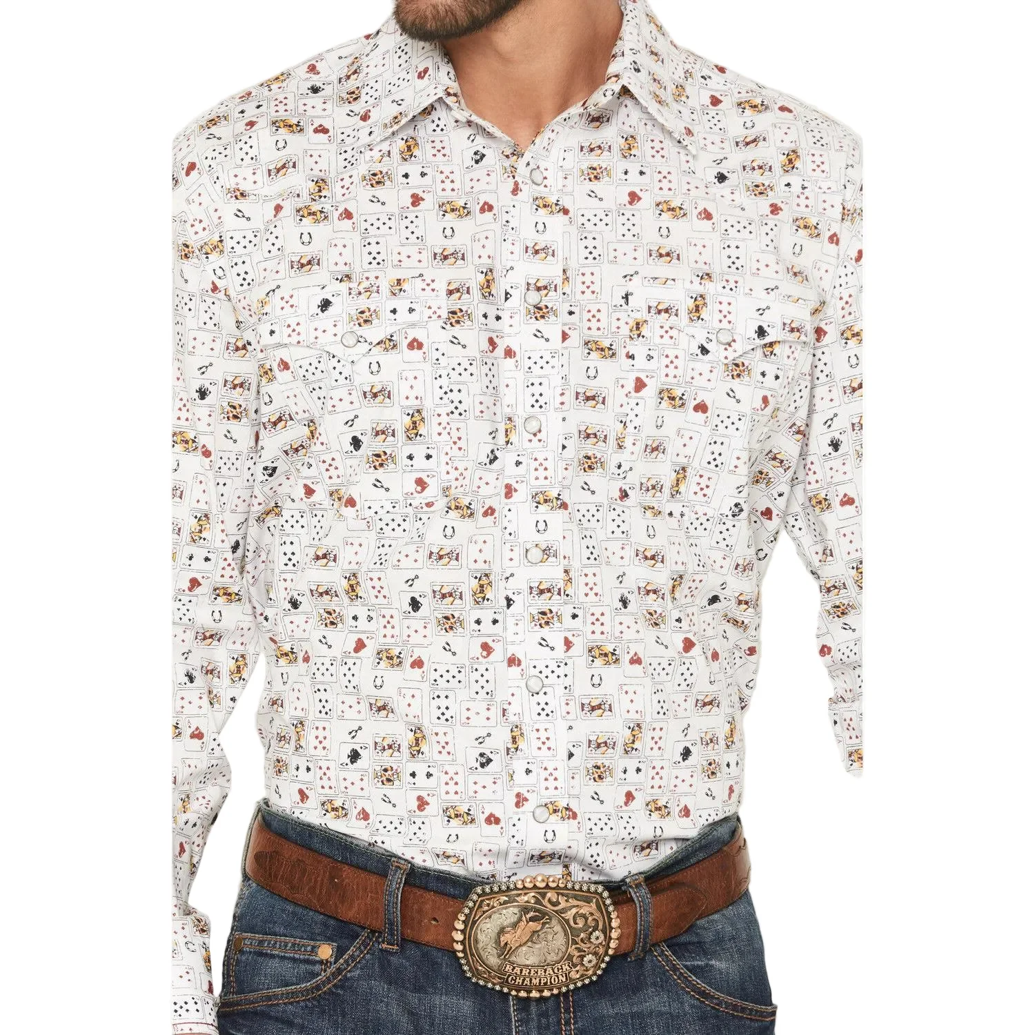 Panhandle Men's Rough Stock Vegas Print Western Long Sleeve Snap Shirt - White - Image 3