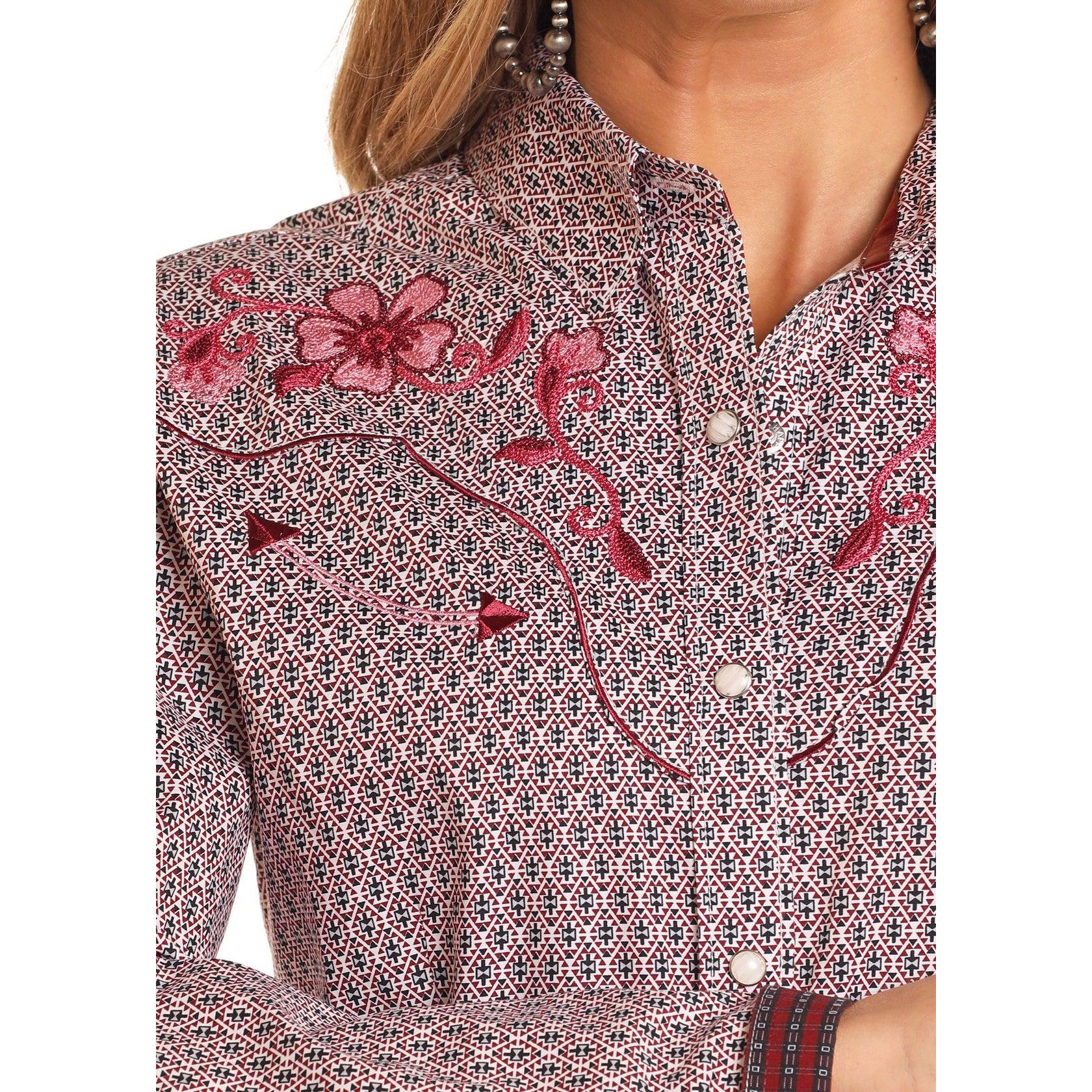 Panhandle Roughstock Women's Paisley Print Shirt - Maroon & White - Image 2