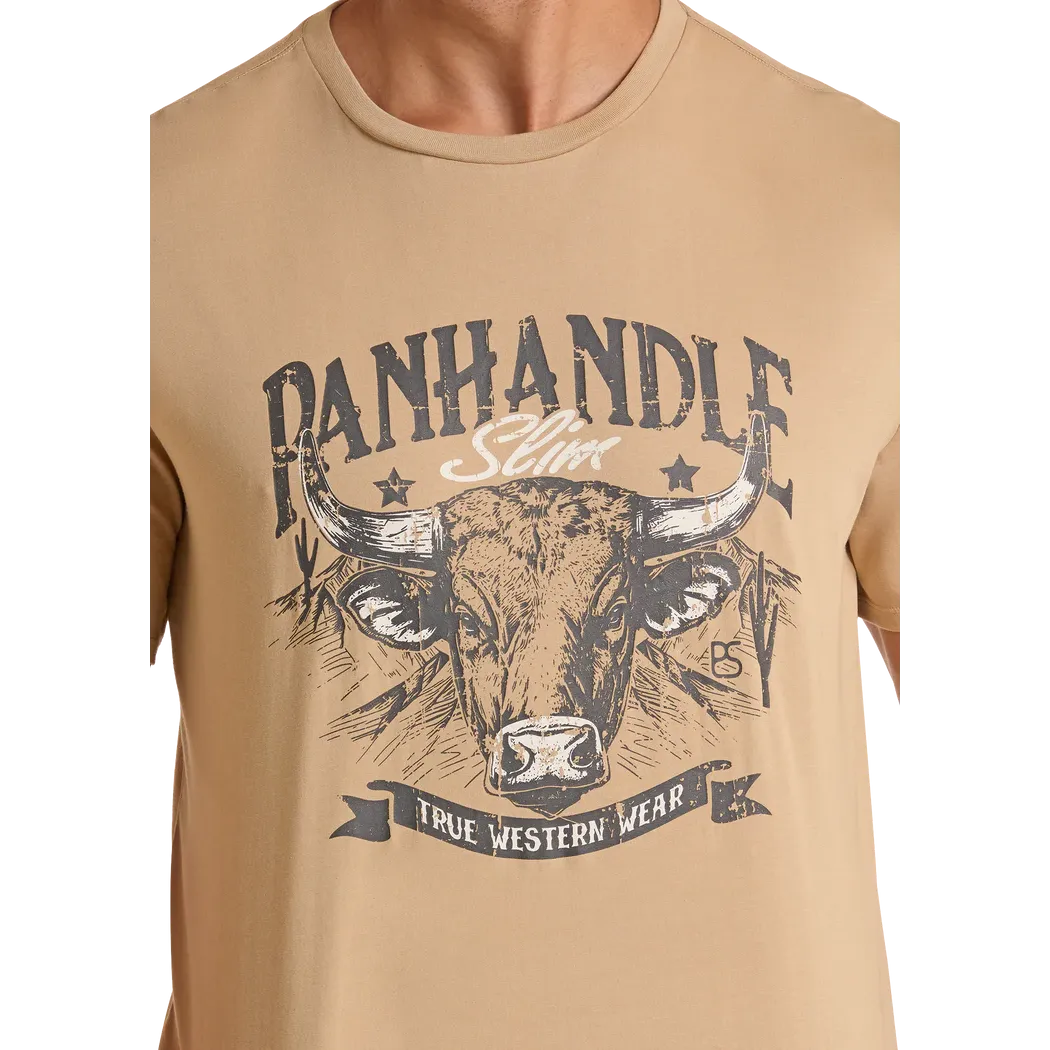 Panhandle Slim Unisex Long Horn Graphic Tee Shirt - Tan - Image 2