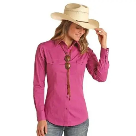 Panhandle Women's Long Sleeve Solid Poplin Snap Shirt- - Image 2