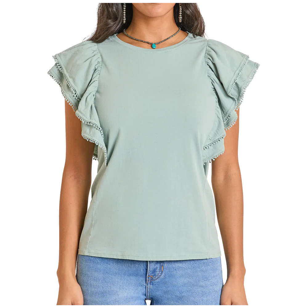 Panhandle Women's Short Sleeve Flutter Tee Shirt with Stud Trim - Multiple Colours - Image 2