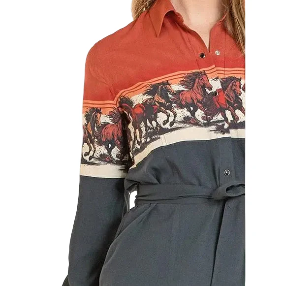 Panhandle Women's Wild Horses Border Shirt Dress - Black - Image 2