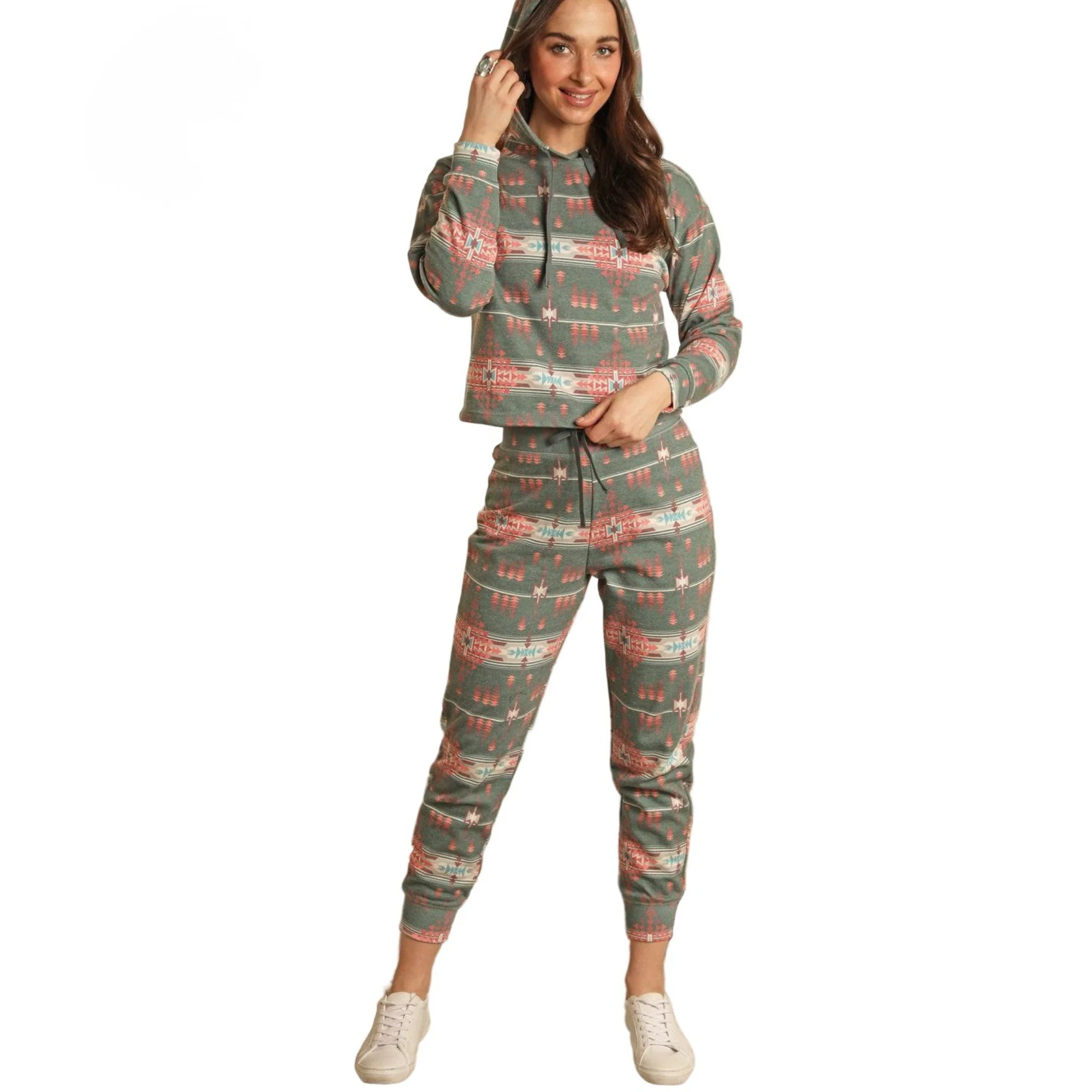 Range by RR Women's Green Aztec Print Hoodie - Evergreen