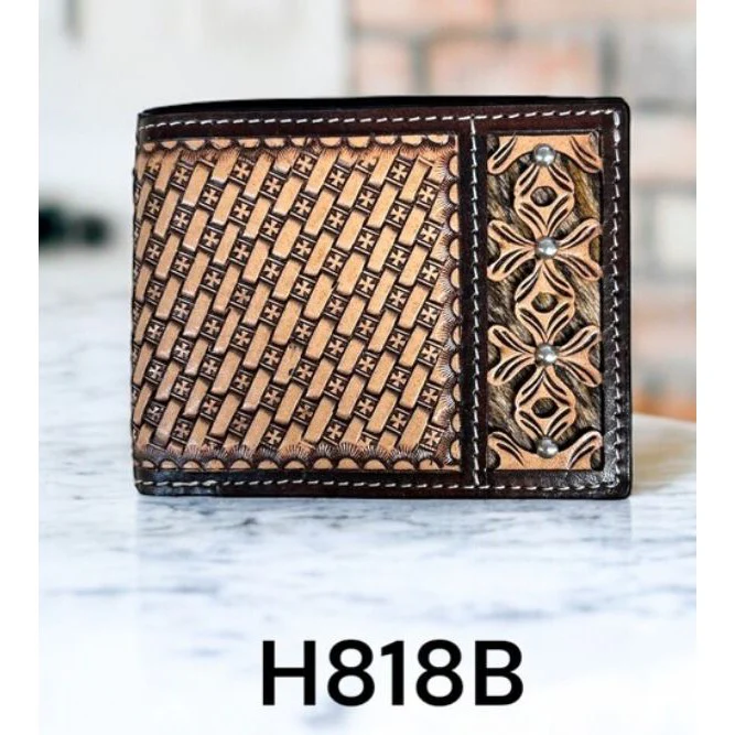 Ranger Twisted X  Rodeo Filigree with hair basket weave with stainless steel spots bifold Wallet
