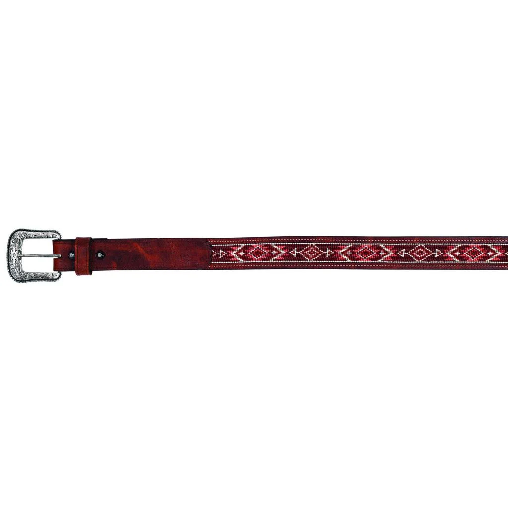 Red Dirt Hat Co Women's Coral Seed Beaded Inlay Belt - Brown/Red