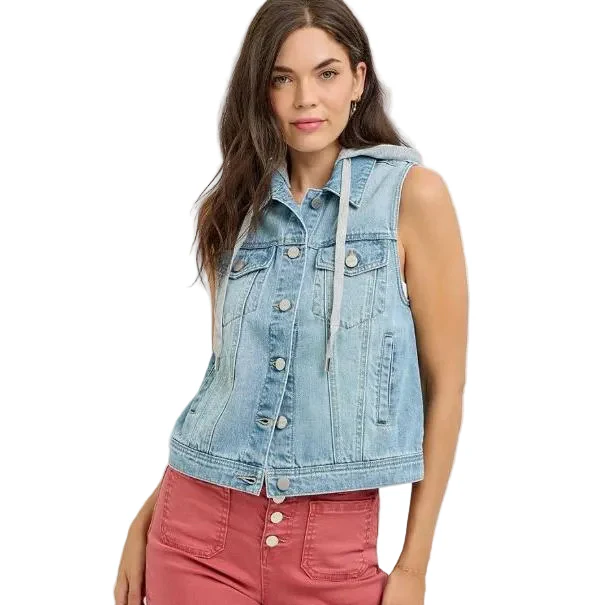 Risen Women's Denim Vest with Detachable Hoodie