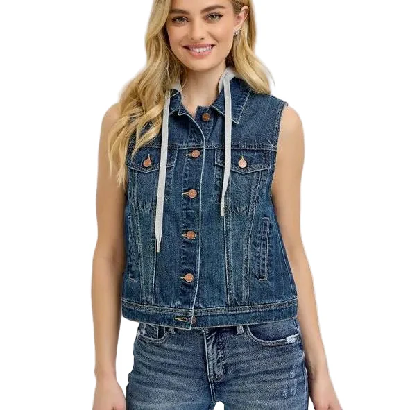 Risen Women's Denim Vest with Detachable Hoodie - Image 3