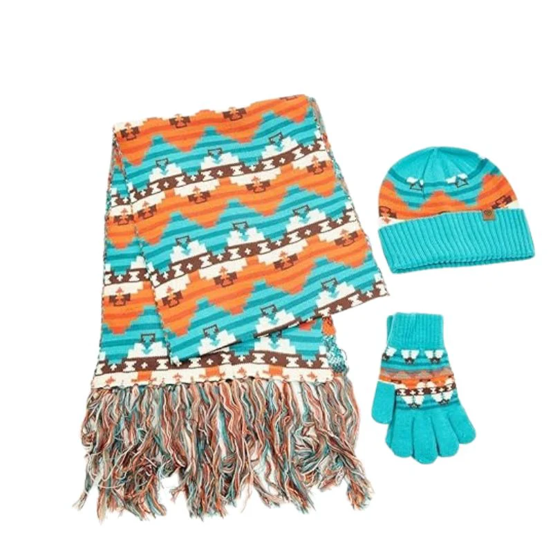 Panhandle Aztec 3 piece Scarf Set- Turquoise - Image 2