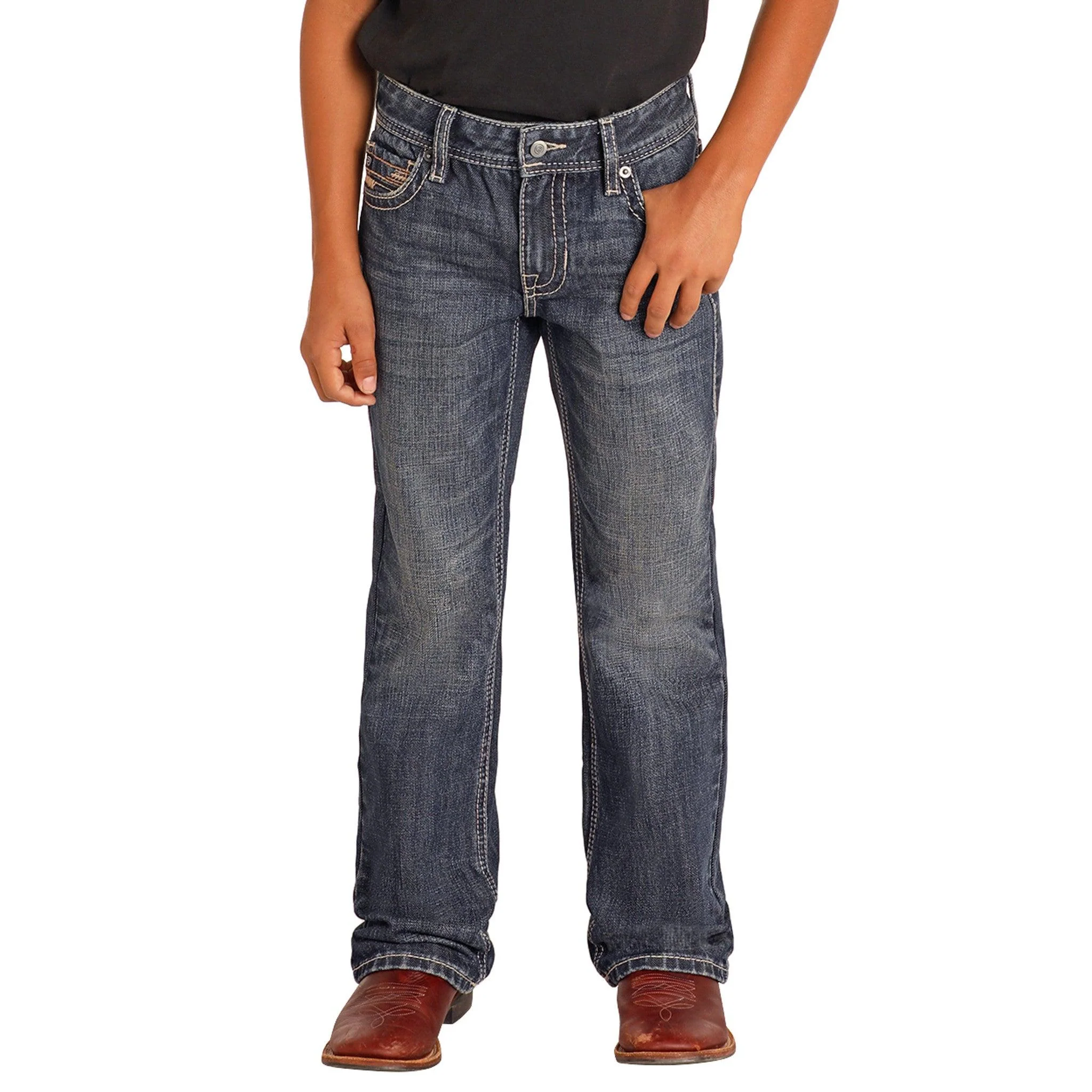 Rock & Roll Boy's BB Raised Emblem Bootcut Jeans - Dark Vintage - Image 3