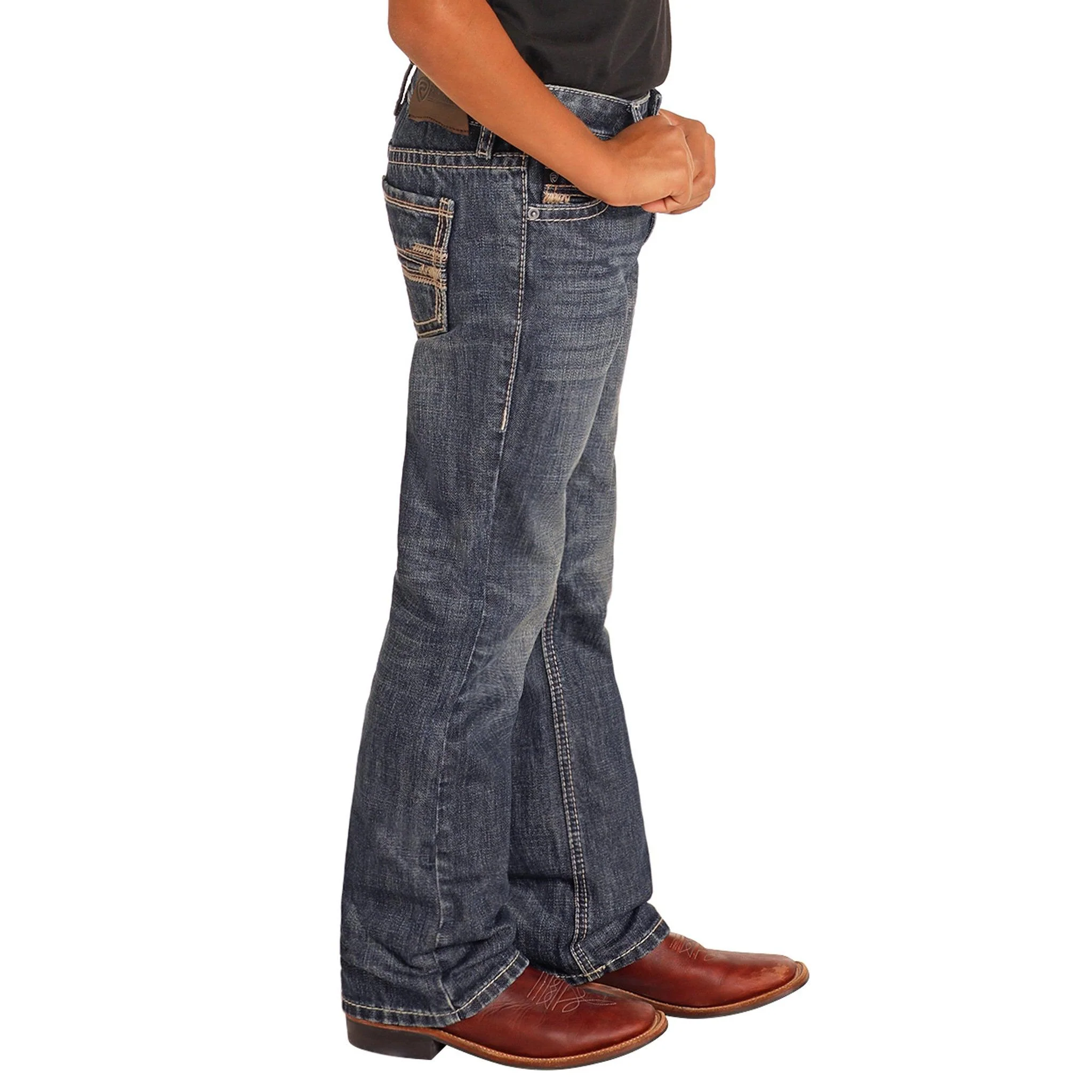 Rock & Roll Boy's BB Raised Emblem Bootcut Jeans - Dark Vintage - Image 4