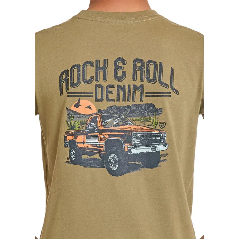 Rock & Roll Boy's Desert Truck Graphic Tee Shirt - Olive