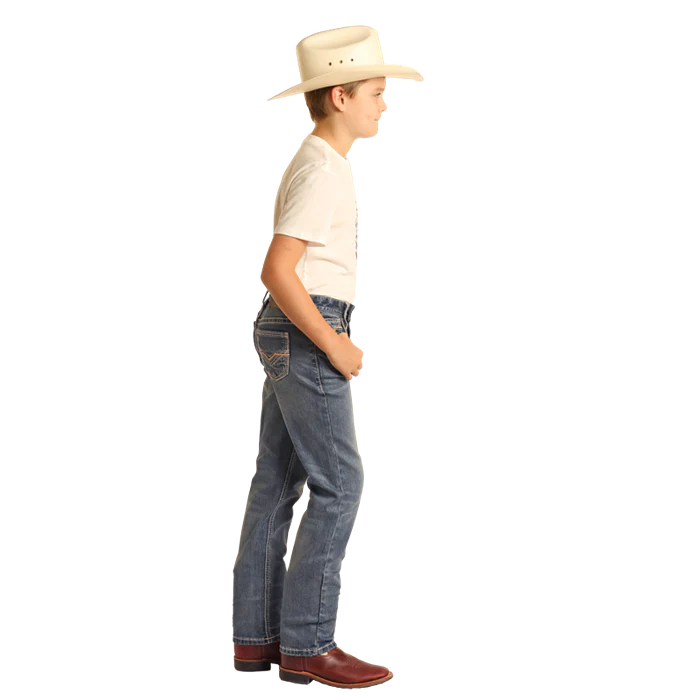 Rock & Roll Boy's Ivory Leather Embroidered Revolver Jeans - Medium Vintage - Image 2