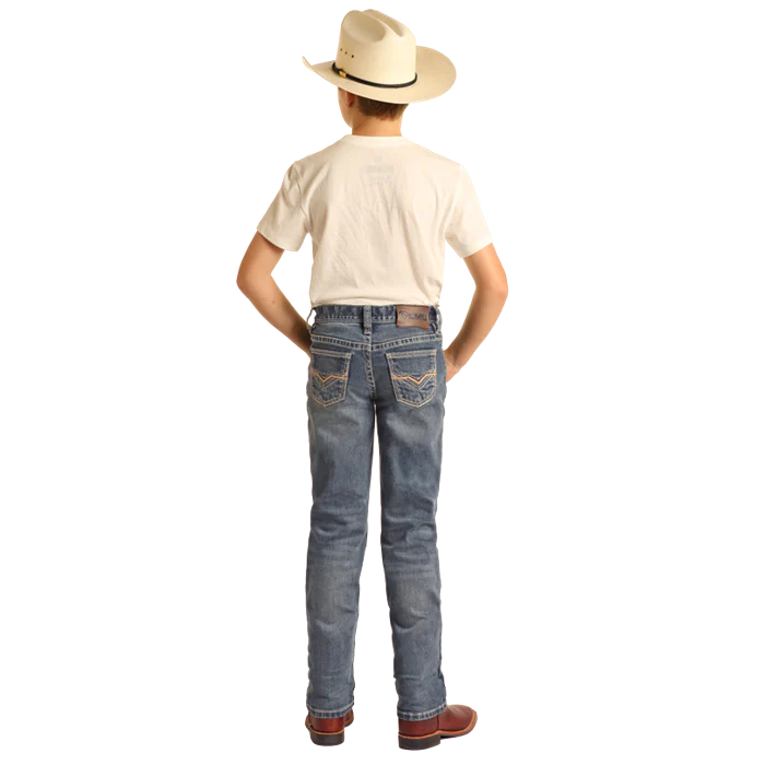 Rock & Roll Boy's Ivory Leather Embroidered Revolver Jeans - Medium Vintage - Image 3