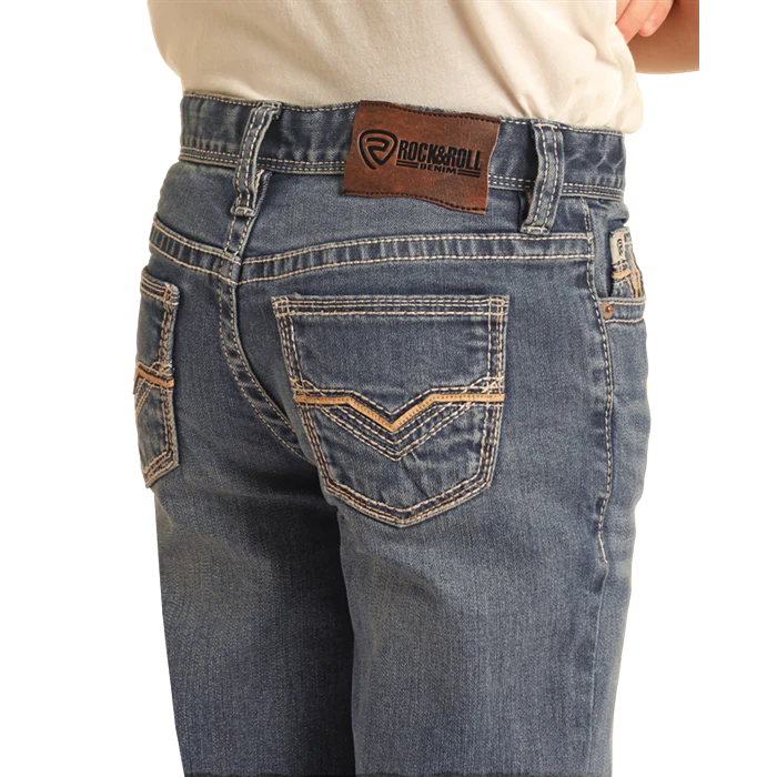 Rock & Roll Boy's Ivory Leather Embroidered Revolver Jeans - Medium Vintage - Image 4