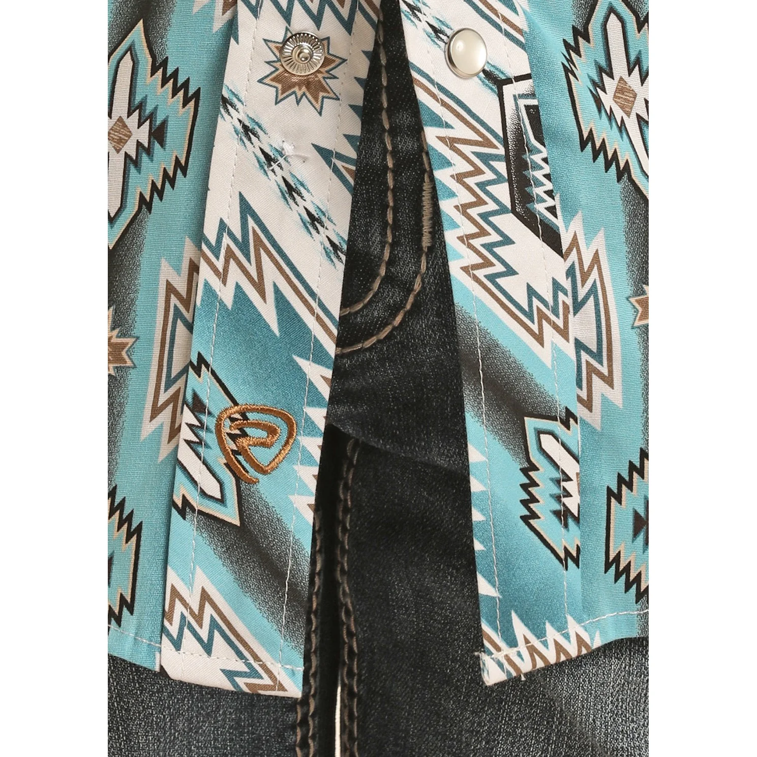 Rock & Roll Boy's Long Sleeve 2 Pocket Aztec Snap Shirt - Turquoise - Image 2