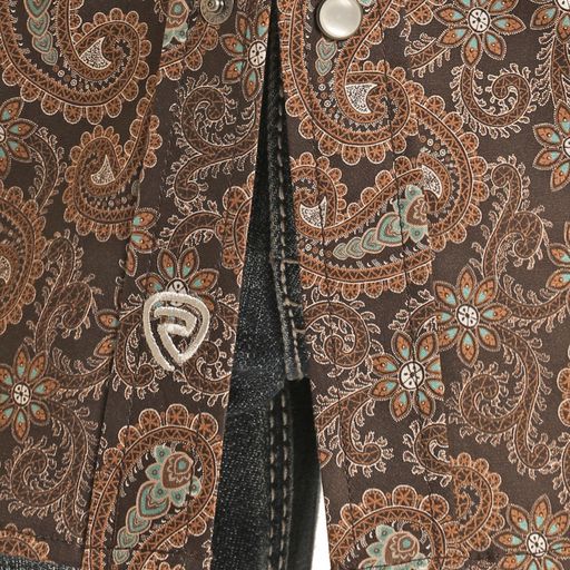 Rock & Roll Boy's Long Sleeve 2 Pocket Paisley Snap Shirt - Dark Brown - Image 2
