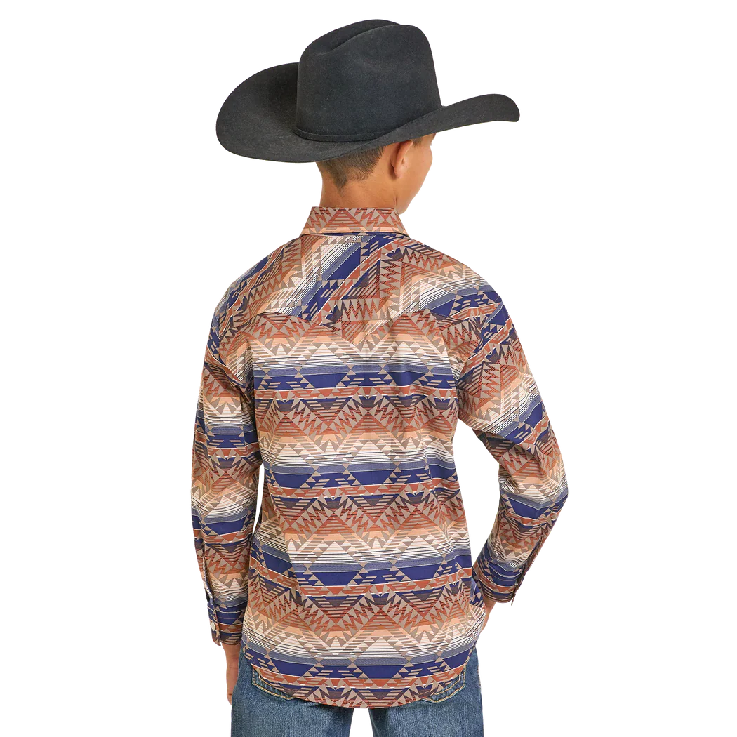 Rock & Roll Boy's Long Sleeve Aztec Print Shirt - Tan - Image 2