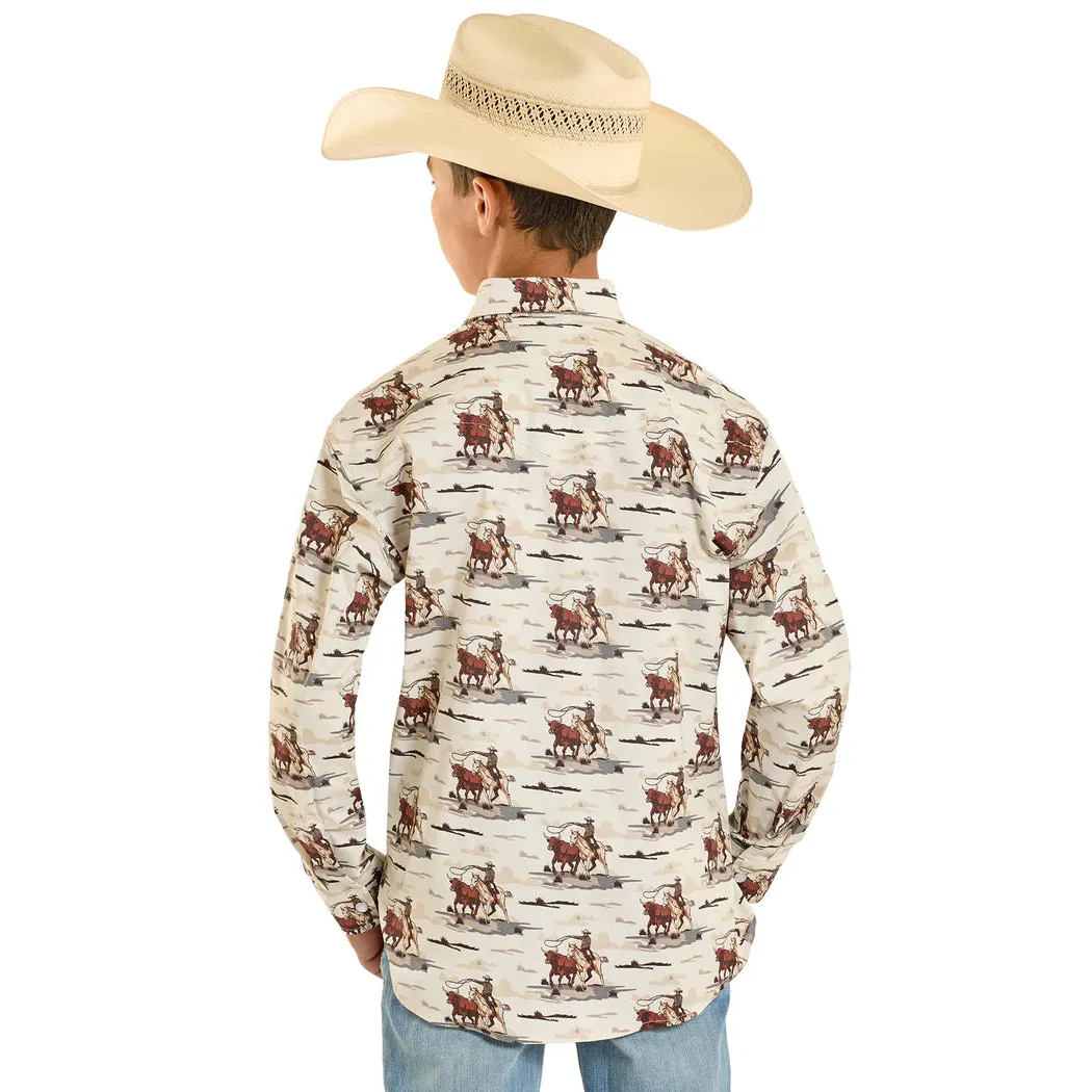Rock & Roll Boy's Novelty Cowboy Print Long Sleeve Snap Shirt - Dark Brown - Image 2