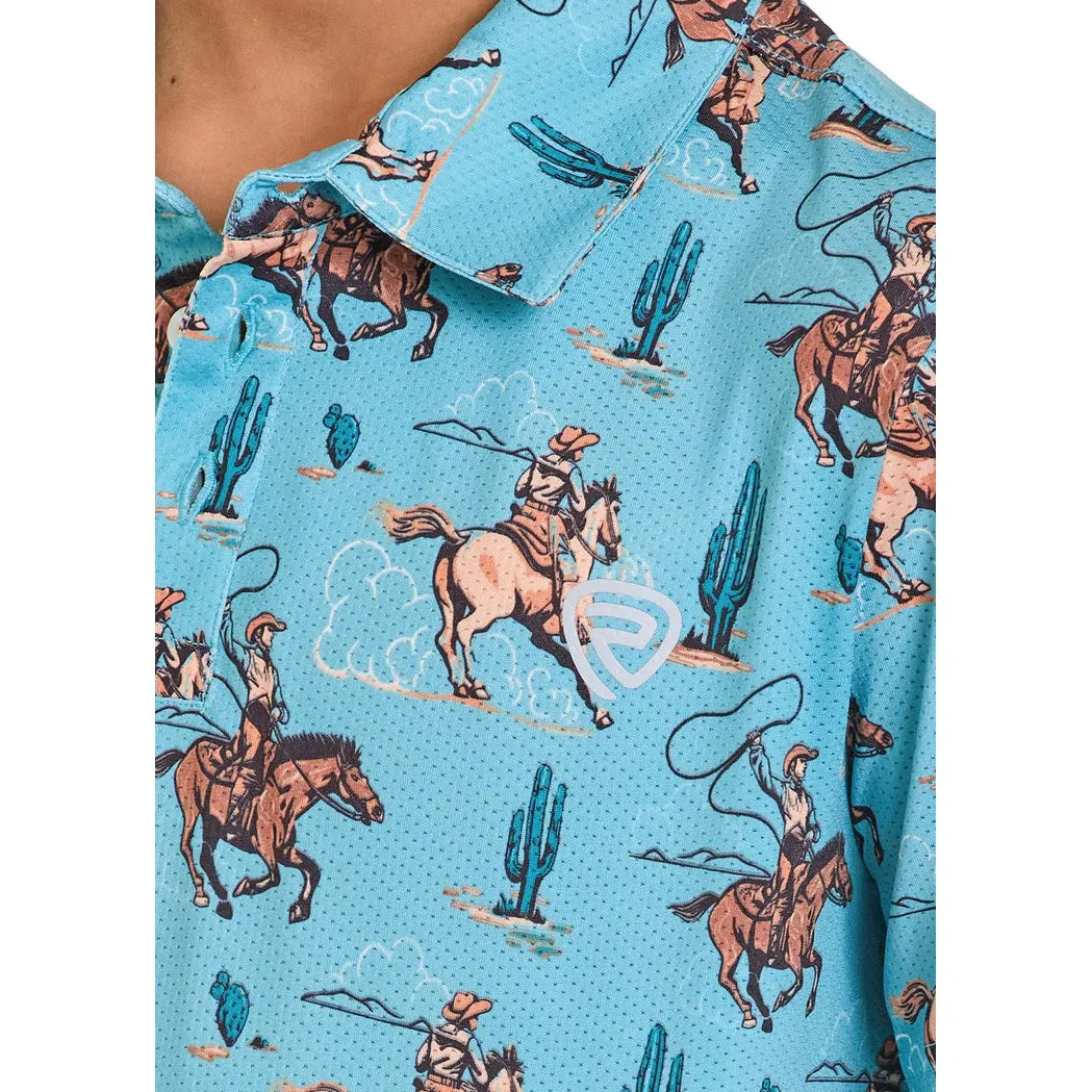 Rock & Roll Boy's Novelty Print Wild West Cowboy Short Sleeve Polo Shirt - Peacock - Image 3