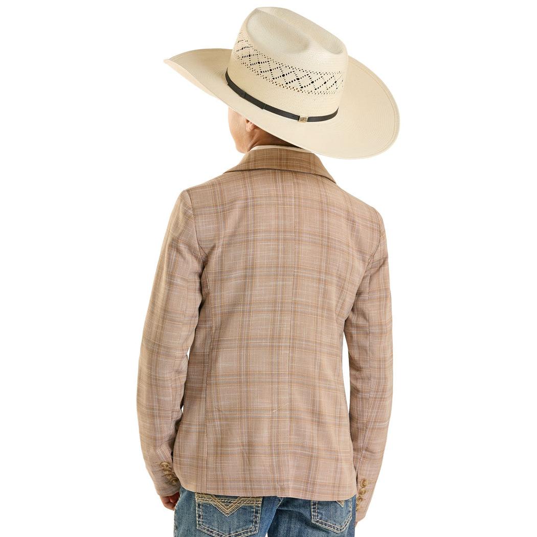 Rock & Roll Boy's Plaid Yarn Dye Sports Coat - Tan - Image 2