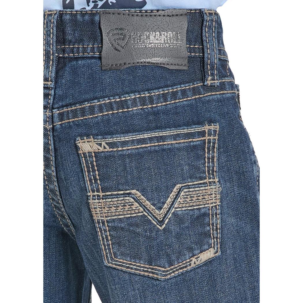 Rock & Roll Boy's Seam Embroidered Straight Stitch Bootcut Jeans - Dark Vintage - Image 3