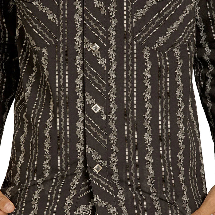 Rock & Roll Boy's Wallpaper Printed Long Sleeve Snap Shirt - Black - Image 3